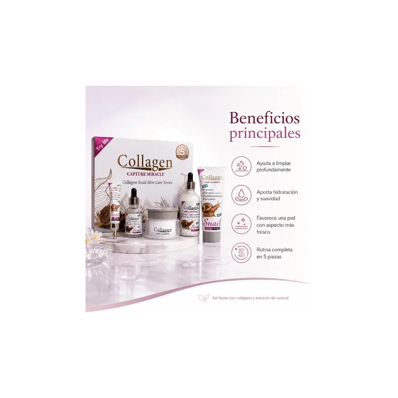 Crema Rejuvenecedora Colágeno, Baba Caracol, Hidrata Kit 5pz