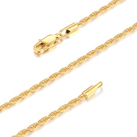 Andsion Solid 18K Gold Plated 925 Sterling Silver Rope Chain Necklace for Women Trendy, 1.5mm & 2.5mm Waterproof Non Tarnish & Sturdy Women's Chain Necklace 16/18/20/22/24/26 Inch, 20 Inch (Men's