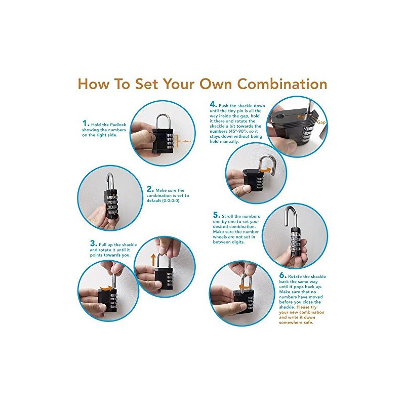 Topfun Combination Lock 4 Digit Padlock Re-settable Combo Lock, Gym