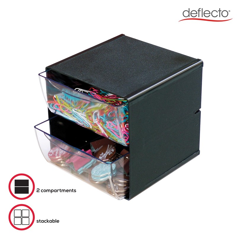 Deflecto Black 2 Drawer Cube Storage Modular and Expandable Desktop