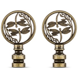 Lamp Finials Antique Brass - 2 Packs, Dragonfly Design Solid Metal Finials for Table lamps and Floor Lamps, Lamp Shade Toppers Screw On Cap, Decorative Lamp Shades Top Nut, Oriental LampShade Knob