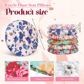 Briwooody 6 Pack Floral Floor Pillows Seating 15 Inch Round Floor Flower Seat Pillows Cushion for Floor Soft Yoga Mandala Meditation Pouf for Living Room Tatami Balcony Reading Cushion