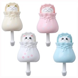 4 Pcs Peek-a-Boo Cat Heavy Duty Coat Hooks Adhesive Peeping Cat Wall Mounted, Wall Hooks for Hanging Decorations