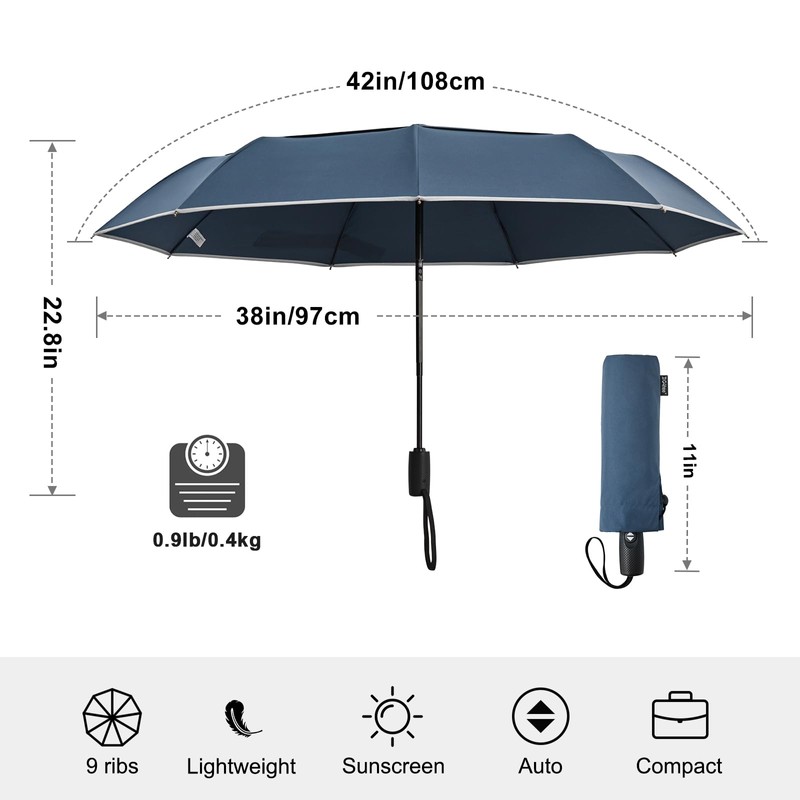 G4Free 42 Inch Windproof Folding Umbrella for Rain & Sun,