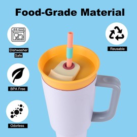 Replacement Straws for Owala 40 oz Tumbler - Include 6 Pack Straws and 1 Pack Cleaning Brush (Orange-blue)