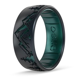 Enso Rings Etched Classic Silicone Rings - Comfortable and Flexible Design - Peak - Black Pearl/Emerald - Size 12