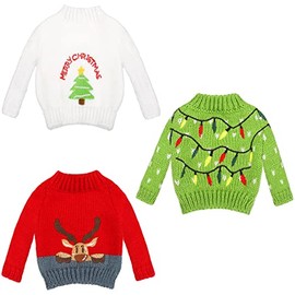 3 Pieces Christmas Elf Accessories Christmas Clothes Shelf Accessory Sweater Set Elf Doll Knitted Clothing Elk Christmas Tree Snowflake Print Christmas Accessory Set for Elf Doll Decor (Cute Style)