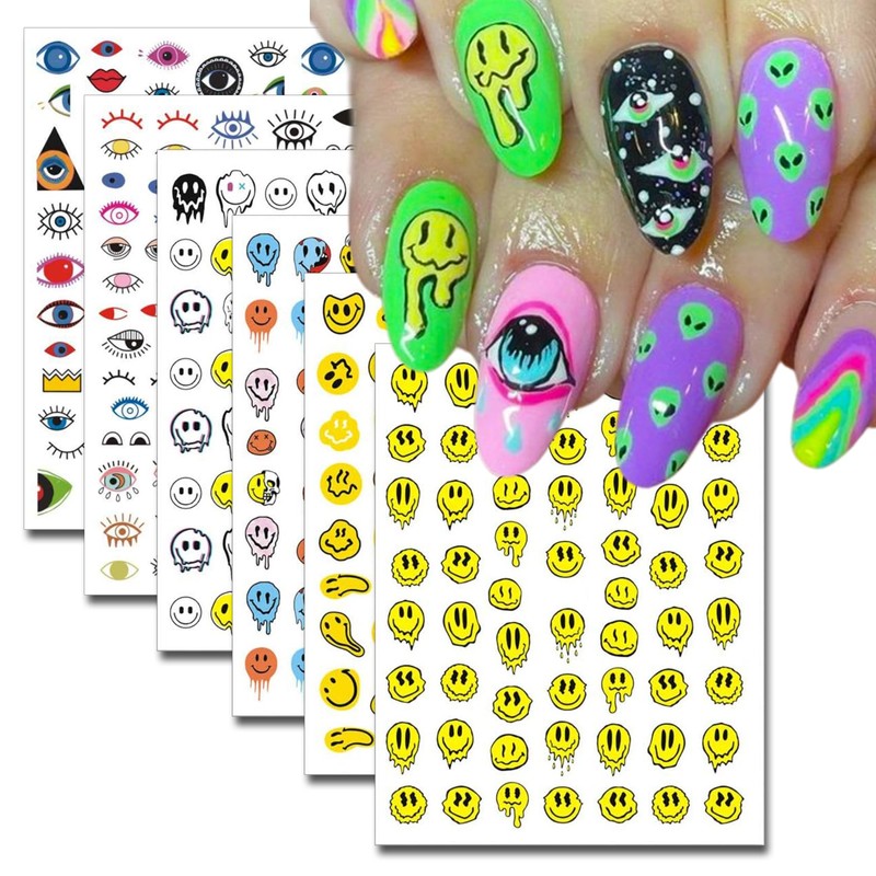 IDDFEVE 12 Sheets Abstract Smiling Face & Evil Eye Nail
