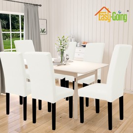 Easy-Going 100% Waterproof Dining Room Chair Cover Set of 8, Stretch Jacquard Parson Chair Slipcover Removable Washable Chair Protector for Home, Restaurant, Banquet (XLarge, Cream)