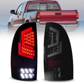 Winjet LED Tail Lights Assembly Fit For 2005-2015 Toyota Tacoma, Full Led Taillight Replacement w/Red Turn Signal Indicators/Running/Brake/Reverse Light, 1 Pair Rear Lamps (Black Housing Smoked Lens)