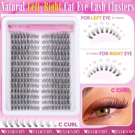 EYDEVRO Natural Lash Clusters Kit Wispy Eyelash Clusters Kit Cat Eye Fox Eye Left/Right Eye Lash Extension Kit C Curl Cluster Lashes Individual Lashes Clusters Eyelash Extensions