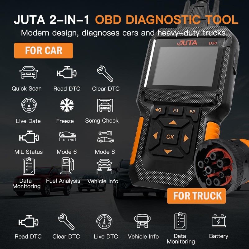 JUTA D50 OBD2 Scanner Car and Truck Code Reader Heavy