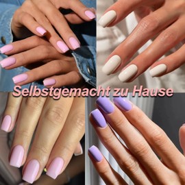 Press On Nails, Short Square, French False Nails for Sticking, False Nails Tips Set, Nail Art Manicure, Fake Nails, Natural & Comfortable to Wear, Purple, Pink, 96 Pieces