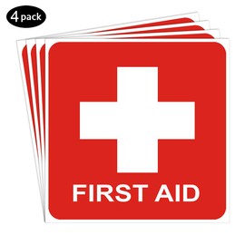 dealzEpic - First Aid Cross Sticker Sign - Self Adhesive Peel and Stick Vinyl 1st Aid Decal Symbol - 3.94x3.94 inches | Pack of 4 Pcs