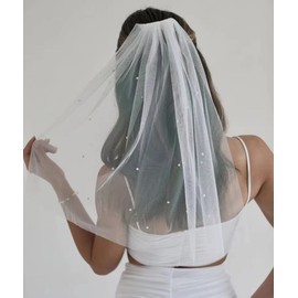 Bachelorette Party Pearl Bridal Veil | Headband Decorations, Bride To Be Gift,Short Wedding Veils Tulle with Comb for Bridal Shower Bachelorette Hen Party Dress Up Prom