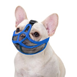 Ohcozzy Short Snout Dog Muzzle, Won’t Cover Forehead Bulldog Muzzle Adjustable Breathe Mesh, Anti Bitting Chewing Barking(S,Blue)