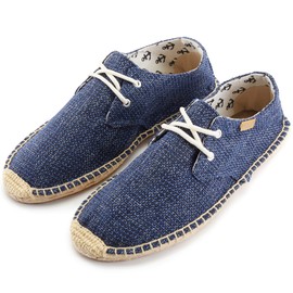 Alexis Leroy Men's Closed Toe Lace Up Canvas Slip on Flat Espadrille Shoes Dark Blue 7-7.5 US
