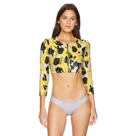 Derek Lam 10 Crosby Women's Zip Front Rashguard, Citrus, Extra Small