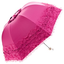 Honeystore Princess Lace Ultraviolet-Proof Folding Umbrella Anti-uv Dome Parasol Style1 Fuchsia