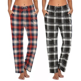 Ekouaer Womens 2 Pack Lounge Pants Comfy Pajama Pants Plaid Pajama Bottoms with Pockets Drawstring Pj Bottoms