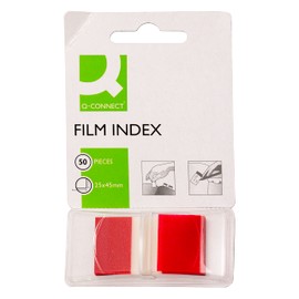 Filing Index Tabs Q-CONNECT PP 25,4x43,7mm 50 Sheets Red/Paper and Labels/Type-Standard/Shape-Standard/Material-PP/Colour-Red/Dimensions (mm)-25,4x43,7