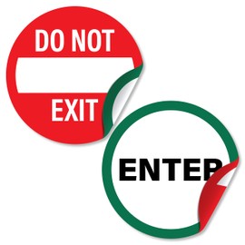 2pk Enter/Do Not Exit Stickers | Double Sided Signs for Glass Doors | Weatherproof Vinyl Safety Decals, 6" Diameter