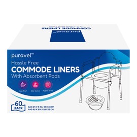 60 Commode Liners with Absorbent Pads for Bedside & Portable Toilets