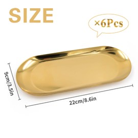 6 PCS Tip Trays Restaurant Service Check Dish Oval Plate Storage Guest Bill Holder Supplies Presenters Ornaments Accessories Decoration Metal Container for Coffee Bar Home (Gold)