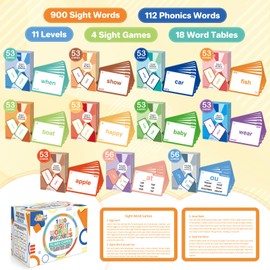 Springflower 1012 Sight Words Flash Card,900 Dolch & Fry High Frequency Sight Word,112 Phonic Flash Cards for Kindergarten Homeschool Supplies Games for Kids Pre-K, Kindergarten, 1st, 2nd, 3rd Grade