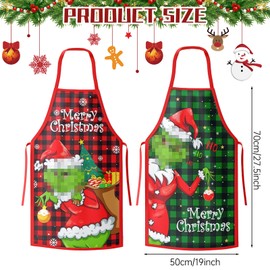 Hpbaggy Christmas Aprons, Pack of 2 Grinch Christmas Aprons, Decorative Apron with Merry Christmas and Christmas Patterns, BBQ Apron Baking Apron for Chef and Bakers for Christmas Eve etc., Red +