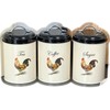 Cockerel Tea Coffee Sugar Canisters Set Of 3 Black Lids