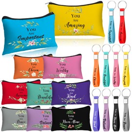 SilTriangle 20 Pcs Bulk Gifts for Women Christian Gift Include 10 Pcs Colorful Canvas Makeup Bags 10 Pcs Silicone Motivational Quote Keychains for Coworker Women Thank You Appreciation Gifts