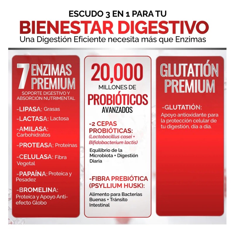 Enzimas Digestivas Probioticos Glutation Fibra Lactobacillus Casei Lactasa Lipasa Digestive