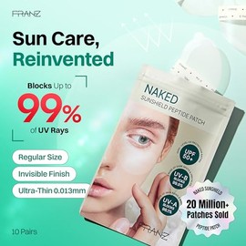 FRANZ Naked Sunshield - Parches solares invisibles con péptidos UV para cara, parches de golf ultrafinos de 0.001 in UPF 50+, ácido hialurónico, cuida