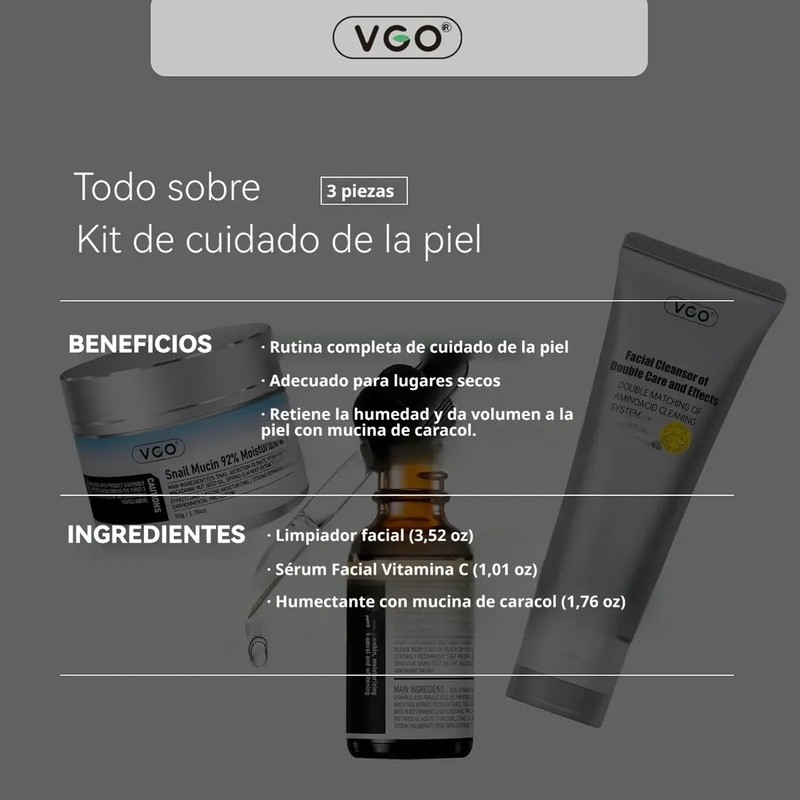 Kit Skincare Serum 30ml Crema 50g Limpiador Facial 100g Vgo