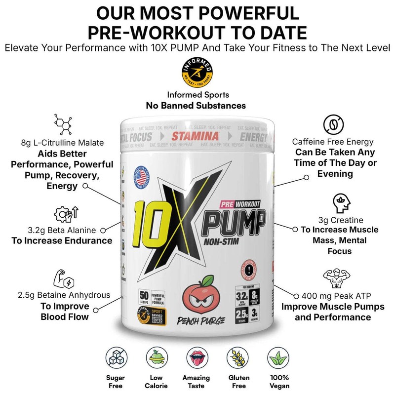 10X Athletic Non Stim Pre Workout No Caffeine Beta Alanine