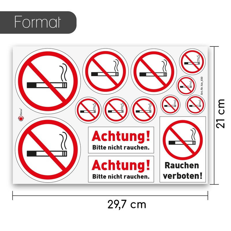 iSecur Smoking Prohibited Sticker Set with 14 Prohibition Stickers "Smoking