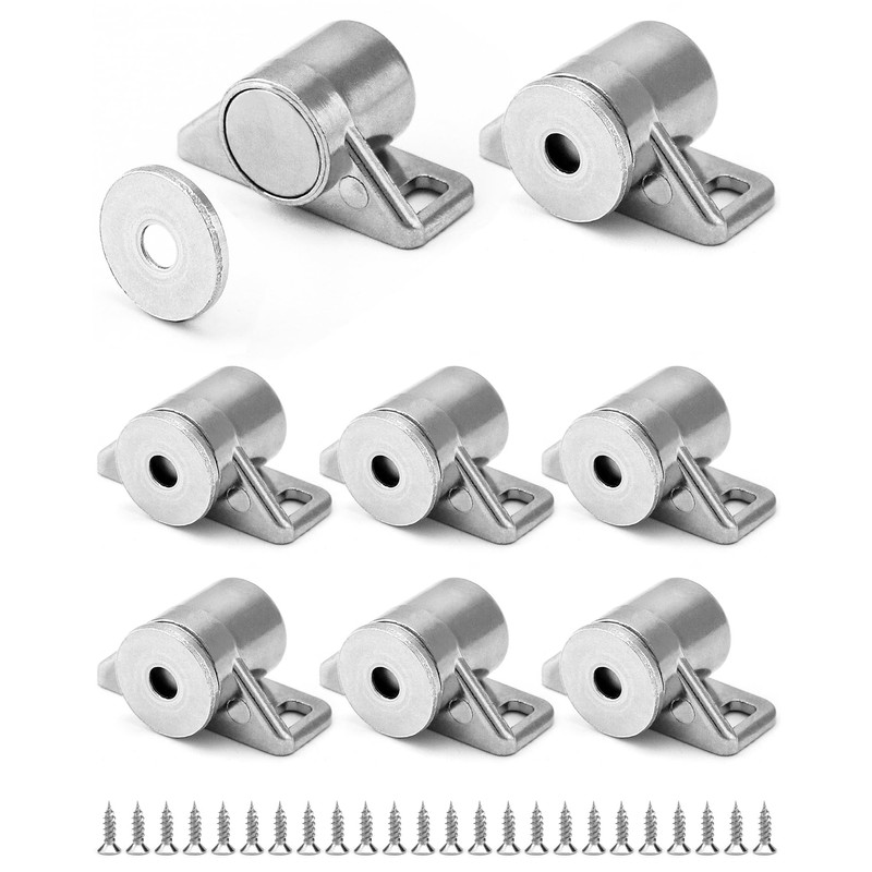 QWORK 8-Pack Silver Magnetic Door Latch Kit – Zinc Alloy