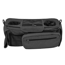 NUZAMAS Universal Stroller Organiser, Non-Slip Straps, Stroller Caddy with Insulated Cup Holder, Removable Phone Bag and Shoulder Strap, Stroller Bag, Caddy Organiser, Black, black