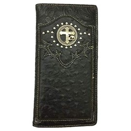 Men Wallet Western Bifold Check Book W069-30 Cross Praying Cowboy Black