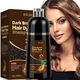 Dark Brown Hair Dye Shampoo 3 in 1, Herbal Instant Color Shampoo for Women & Men - Natural Dark Brown Colour, Quick Grey Coverage