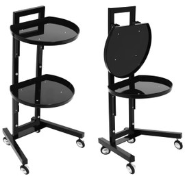 Folding Trolley Barber Beauty Salon Rolling Cart, Black Moveable Esthetician Hairdressing Server Trolley Spa Storage Sytems Home Utility Cart with Foldable Tray & Wheels for Commercial Home
