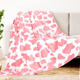 KIVEE Pink Throw Blanket Kids Cow Print Fleece Throw Blanket Cute Soft Blankets for Girls
