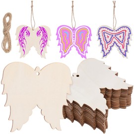 SUNNYCLUE 20Pcs Wooden Angel Ornaments Wood Angel Wings Ornament Christmas Wooden Ornaments Wood Xmas Ornaments Angel Wing Ornaments for Home Craft Hanging Holiday Wedding Birthday Party Decor