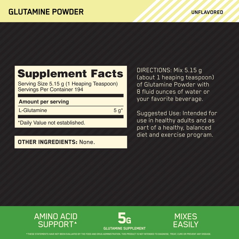 Optimum Nutrition L-Glutamine Muscle Recovery Powder, 1000 Gram, 194 Servings