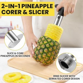 Pineapple Corer and Slicer – Durable Stainless Steel Pineapple Core Remover with Thicker Blade, Black Handle – Easy to Use Kitchen Gadget for Pineapple Rings (Black)