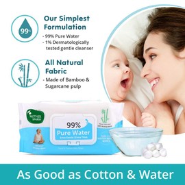 Mother Sparsh 99% Pure Water (Unscented) Baby Wipes (72 Unscented Baby Wipes) - Super Thick Fabric