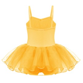 Zaclotre Girls Strap Ballet Leotards Tutu Dress Sparkly Sequin Skirted Leotard Ballerina Outfit Dance Costume for Kids Yellow