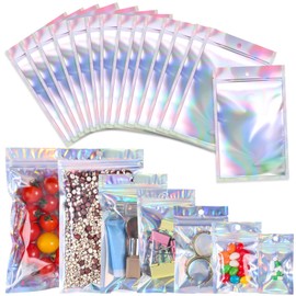 100 Pack Resealable Mylar Bags Smell Proof Pouch Aluminum Foil Packaging Plastic Bag,Small Mylar Storage Bags For Candy,Jewelry,Screw,Holographic Rainbow Color (2.8 x 3.9 inch)
