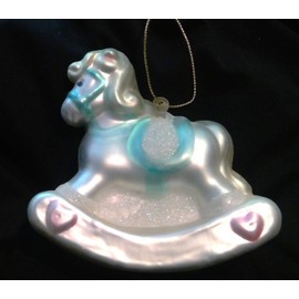 Rocking Horse Baby Blue Glass Christmas Ornament